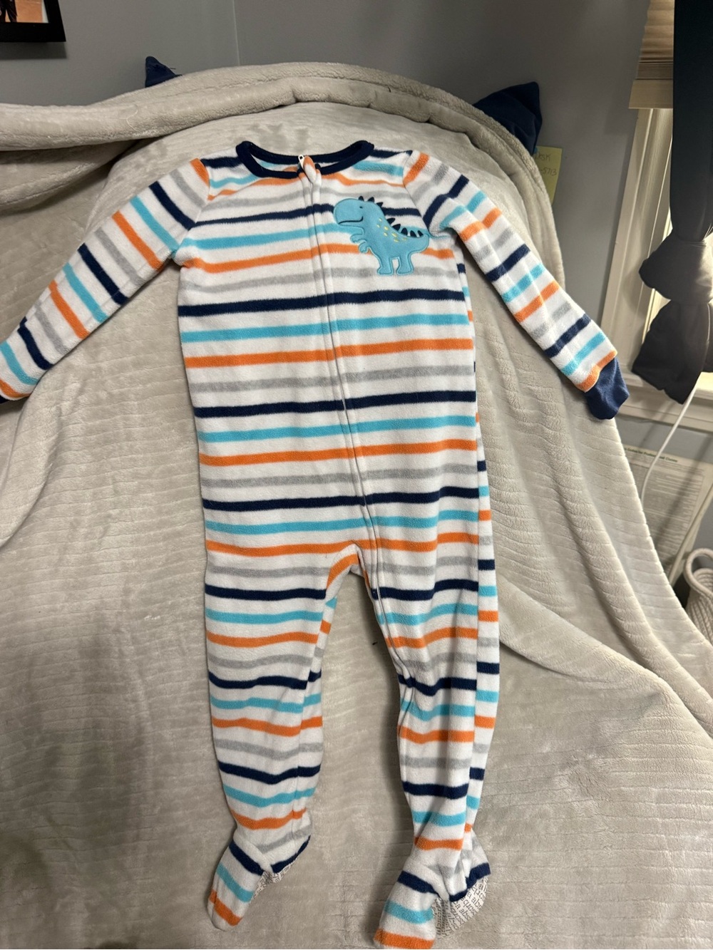 Carter's Striped Dino Footed One-Piece - White, Blue, Orange